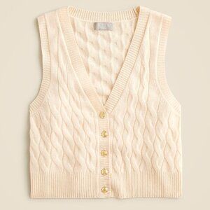 J Crew 100% Cashmere cropped cable-knit sweater-vest ivory cream Large L BS956